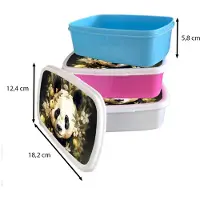 MuchoWow Broodtrommel Wit - Lunchbox Panda - Pandabeer - Wilde dieren - Natuur - Bloemen - Brooddoos 18x12x6 cm - Brood lunch box - Broodtrommels voor kinderen en volwassenen