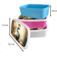 MuchoWow Broodtrommel Wit - Lunchbox Pauw - Pauwenveren - Bloemen - Vogels - Botanisch - Brooddoos 18x12x6 cm - Brood lunch box - Broodtrommels voor kinderen en volwassenen