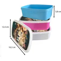 MuchoWow Broodtrommel Blauw - Lunchbox Leeuw - Leeuwenkop - Wilde dieren - Bloemen - Brooddoos 18x12x6 cm - Brood lunch box - Broodtrommels voor kinderen en volwassenen
