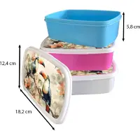 MuchoWow Broodtrommel Blauw - Lunchbox Toekan - Vogels - Bloemen - Tak - Brooddoos 18x12x6 cm - Brood lunch box - Broodtrommels voor kinderen en volwassenen