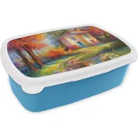 MuchoWow Broodtrommel Blauw - Lunchbox Landschap - Kleurrijk - Olieverf - Kunst - Brooddoos 18x12x6 cm - Brood lunch box - Broodtrommels voor kinderen en volwassenen