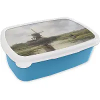 MuchoWow Broodtrommel Blauw - Lunchbox Molen - Willem Roelofs - Oude meesters - Kunst - Brooddoos 18x12x6 cm - Brood lunch box - Broodtrommels voor kinderen en volwassenen