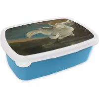 MuchoWow Broodtrommel Blauw - Lunchbox Zwaan - Oude meesters - Jan Asselijn - Brooddoos 18x12x6 cm - Brood lunch box - Broodtrommels voor kinderen en volwassenen