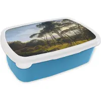 MuchoWow Broodtrommel Blauw - Lunchbox Italiaans landschap met parasoldennen - Kunst - Oude meesters - Brooddoos 18x12x6 cm - Brood lunch box - Broodtrommels voor kinderen en volwassenen