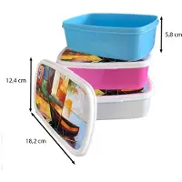 MuchoWow Broodtrommel Wit - Lunchbox Abstract - Kunst - Boot - Kleuren - Brooddoos 18x12x6 cm - Brood lunch box - Broodtrommels voor kinderen en volwassenen