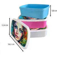 MuchoWow Broodtrommel Blauw - Lunchbox Gezicht - Vrouw - Olieverf - Kleurrijk - Kunst - Brooddoos 18x12x6 cm - Brood lunch box - Broodtrommels voor kinderen en volwassenen