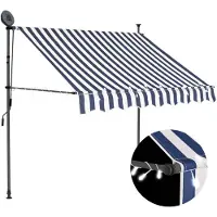 vidaXL Uittrekbare zonnescherm, handbediend, met LED-verlichting, 150 cm, blauw en wit