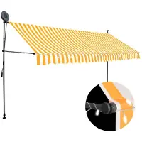 vidaXL Uittrekbare zonnescherm, handbediend, met LED-verlichting, 350 cm, wit/oranje