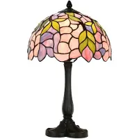 Clayre & Eef Tiffany tafellamp, diameter 30 cm, hoogte 50 cm, roze glas