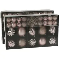 Christmas Decoration Set van 100x stuks kunststof kerstballen en sneeuwvlok kersthangers roze - Kerstboomversiering kerstornamenten