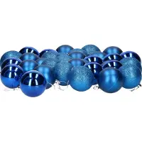 Gerimport 36x stuks kerstballen blauw mix van mat/glans/glitter kunststof diameter 6 cm - Kerstboom versiering