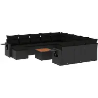 vidaXL 13-delige Loungeset met kussens poly rattan zwart