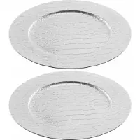 Cepewa 8x Ronde luxe kerstdiner/diner onderborden zilver lederlook 33 cm - Onderbord - kerstdiner onderbord - kerstfeest -