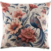 Tiseco - Kussen (gevuld) - Bloementekening print - 45x45 cm, blauw roze