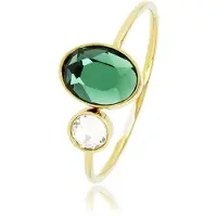 My Bendel - Ring Goudkleurig met Groene en Kristal Glassteen - Goudkleurige Aanschuifring - Groene en Kristal Glassteen - met Luxe Cadeauverpakking | Sieraden Voor Dames | Maat 16.00 Mm / Maat 50