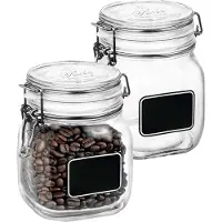 Bormioli Rocco Voorraad/weckpot - 2x - glas - transparant - krijtplaatje - 13,6 x 10,6 cm - 750 ml