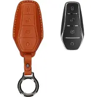 Kwmobile leren autosleutel hoesje geschikt voor BYD Atto 3 / Sealion / Han / Tang / Dolphin / Seal - Als sleutelhanger met sleutelring - Echt leer in bruin