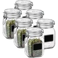 Bormioli Rocco Voorraad/weckpot - 6x - glas - transparant - krijtplaatje - 16 x 10,6 cm - 1 L