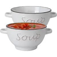 Excellent houseware Soepkommen/serveer schaaltjes - 2x - Gres - porselein - D14 x H78 cm - wit - Kommetjes