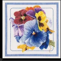 Thea Gouverneur - Borduurpakket met telpatroon - 435A - Voorgesorteerde DMC Garens - Viooltjes - Aida - 34 cm x 34 cm - DIY Kit