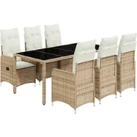 vidaXL 7-delige tuin-bistroset met kussens, beige, van polyrotan