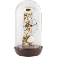 Hermle - Tafelklok mechanisch noten voet / glazen stolp / opwinden met sleutel 23018-030791 - 14 daags uurwerk