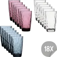 Bormioli Rocco Diamond Waterglazenset - 47 cl - 18 stuks - Blauw - Transparant - Paars - Drinkglazen - Voordeelpakket