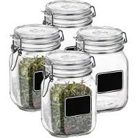 Bormioli Rocco Voorraad/weckpot - 4x - glas - transparant - krijtplaatje - 16 x 10,6 cm - 1 L