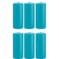 Trend Candles Cilinderkaars/stompkaars - 6x - turquoise - 8 x 20 cm - 119 branduren - horeca kaarsen