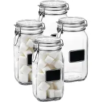Bormioli Rocco Voorraad/weckpot - 4x - glas - transparant - krijtplaatje - 22 x 10,6 cm - 1 L