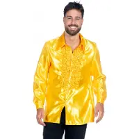 Coppens Ruche blouse satijn geel - Satijn - Carnavalskleding heren grote maten | Maat 52 |