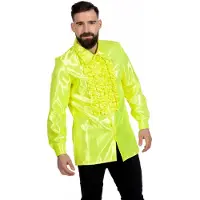 Coppens Ruchesblouse satijn Neon geel - Satijn - Retro kleding | Maat 58