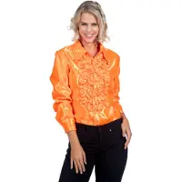 Coppens Ruchesblouse satijn Oranje - Satijn - Carnavalskleding heren grote maten | Maat 64 + |