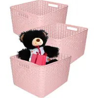 PlasticForte Opbergmand - 3x - Kastmand - rotan kunststof - oud roze - 28 Liter - 34 x 40 x 23 cm