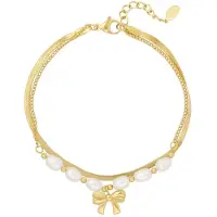 Yehwang Armband platte schakel en parels -2 in 1