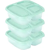 PlasticForte Vershoudbakje - 3x - 3-vaks - 1,2L - meal prep - herbruikbaar - mint groen - vaatwasser bestendig - magnetron bakjes