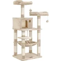 Bobbel Home FEANDREA - krabpaal - 143 cm - stabiele krabpaal met kattenhuis - Beige