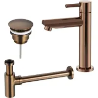 FortiFura Calvi fonteinkraanset met staande fonteinkraan laag, always open plug en design sifon PVD Geborsteld koper PVD (Koper) SW799403 / SW799405 / SW970033