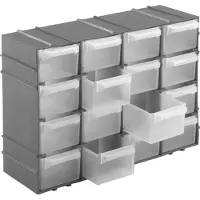 Hega hogar 2x stuks grijze staande opbergboxen/sorteerboxen met 16 vakken 22 cm