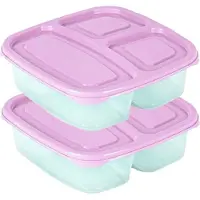 PlasticForte Vershoudbakje - 2x - 3-vaks - 1ST - 1,2L - meal prep - herbruikbaar - roze - vaatwasser bestendig - magnetron bakjes