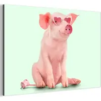 MuchoWow Wanddecoratie Metaal - Aluminium Schilderij Industrieel - Varken - Roze - Bril - Stopcontact - Dieren - 30x20 cm - Dibond - Foto op aluminium - Industriële muurdecoratie - Voor de woonkamer/slaapkamer