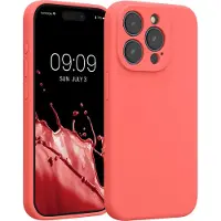 Kwmobile telefoonhoesje geschikt voor Apple iPhone 15 Pro - TPU backcover met siliconen coating - Smartphone case in neon koraal