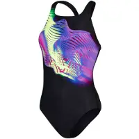 Speedo Eco+ Placem Dig Medalist Dames 1-Delig Zwempak Zwart Multi Kleur