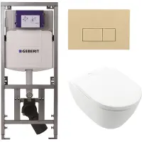 Villeroy & Boch Subway 2.0 DirectFlush Toiletset geberit reservoir bedieningsplaat beige rechthoekige knoppen - softclose - White Alpine (wit) 0701131/SW1102366/0124060/ga26028/