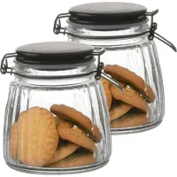 Urban Living Weckpot/inmaakpot - 2x - 1L - glas - met beugelsluiting - mat zwarte deksel