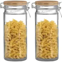 Urban Living Weckpot/inmaakpot - 2x - 1,3L - glas - met beugelsluiting - bamboe deksel
