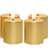 Anna's Collection LED kaarsen/stompkaarsen - 4x st - goud - D4,5 x H8 cm - timer - warm wit