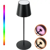 Goliving Chroma Tafellamp Oplaadbaar – Draadloos en Dimbaar – Touch Lamp – Nachtlamp Slaapkamer & Woonkamer – RGBW – 37,5 cm – Zwart