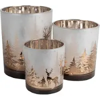 Clayre & Eef Theelichthouder Set van 3 Wit Goudkleurig Glas Hert