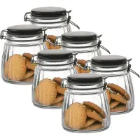 Urban Living Weckpot/inmaakpot - 6x - 1L - glas - met beugelsluiting - mat zwarte deksel